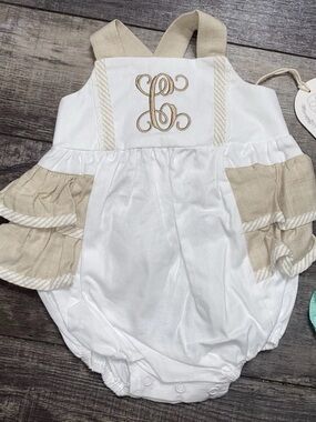 Monogrammed Letter C Baby Girl Outfits 0-3 Months Ricrac & Ruffles Bubble